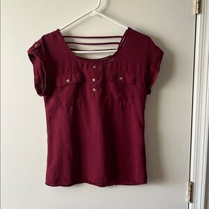 Red Fitted Cap Sleeve Buttoned Blouse Size S GUC